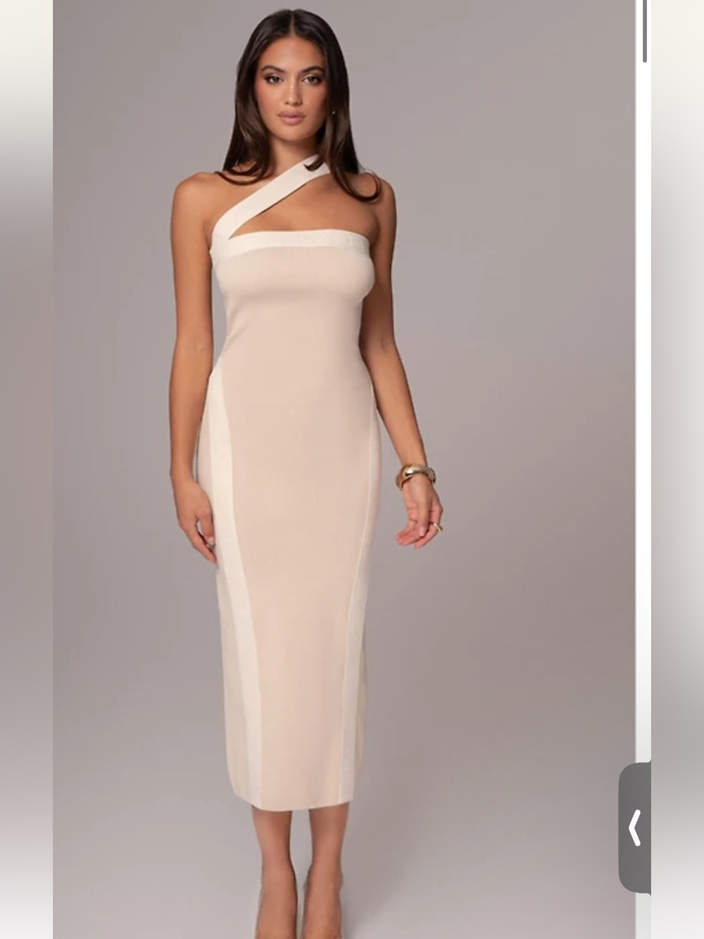 JLUXLABEL Asymmetric One-Shoulder Cream Bodycon Midi Dress